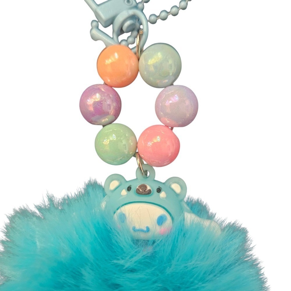 Pastel‎ Bead Charm Furry Blue Bear Key Chain Purse Bag Charm Cute Kawaii